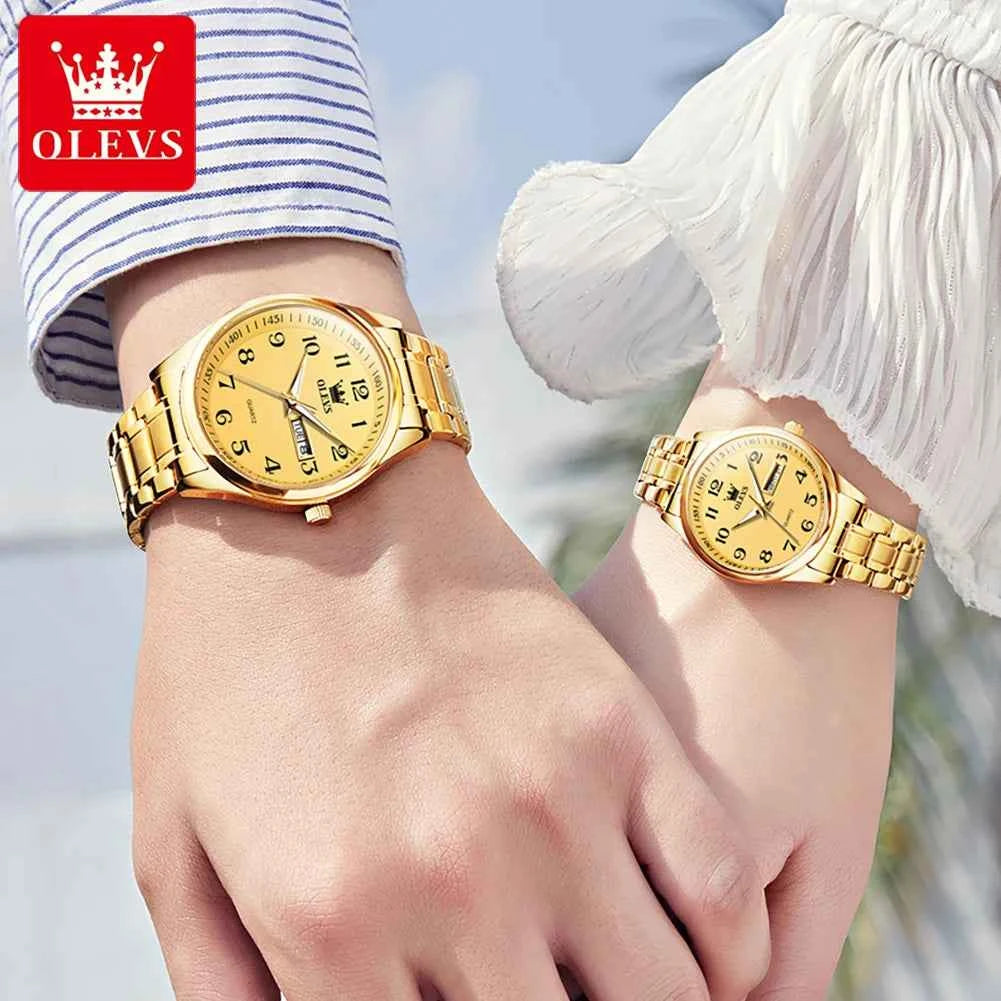 OLEVS 5567 Couple Luxury Watches Water Resistant Luminous Quartz Wristwatch with Day Date for Perfect Couple Gifts