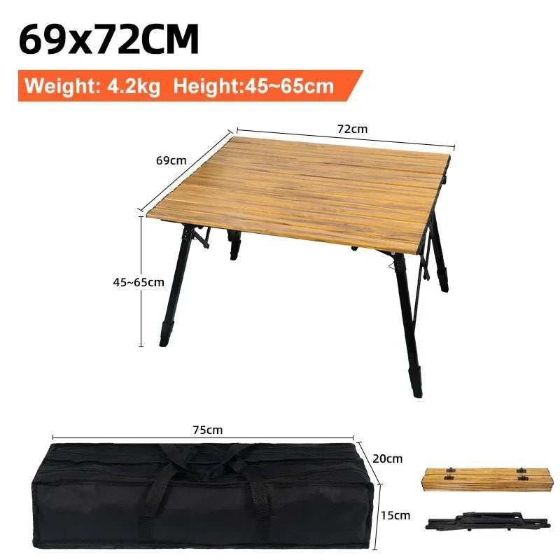Nobana Outdoor Folding Wood Grain Aluminum Alloy Egg Roll Table 70Type
