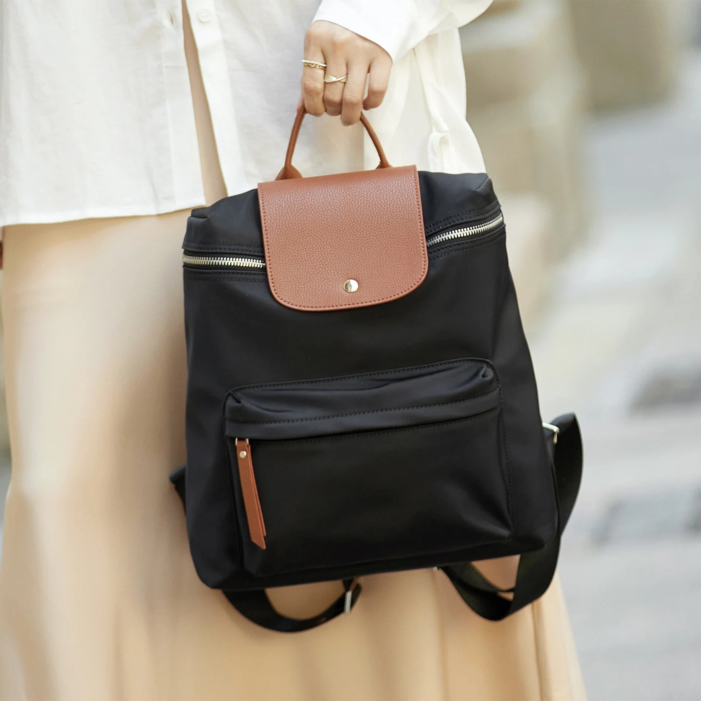 ZOOLER Oxford & Leather Patchwork Backpack