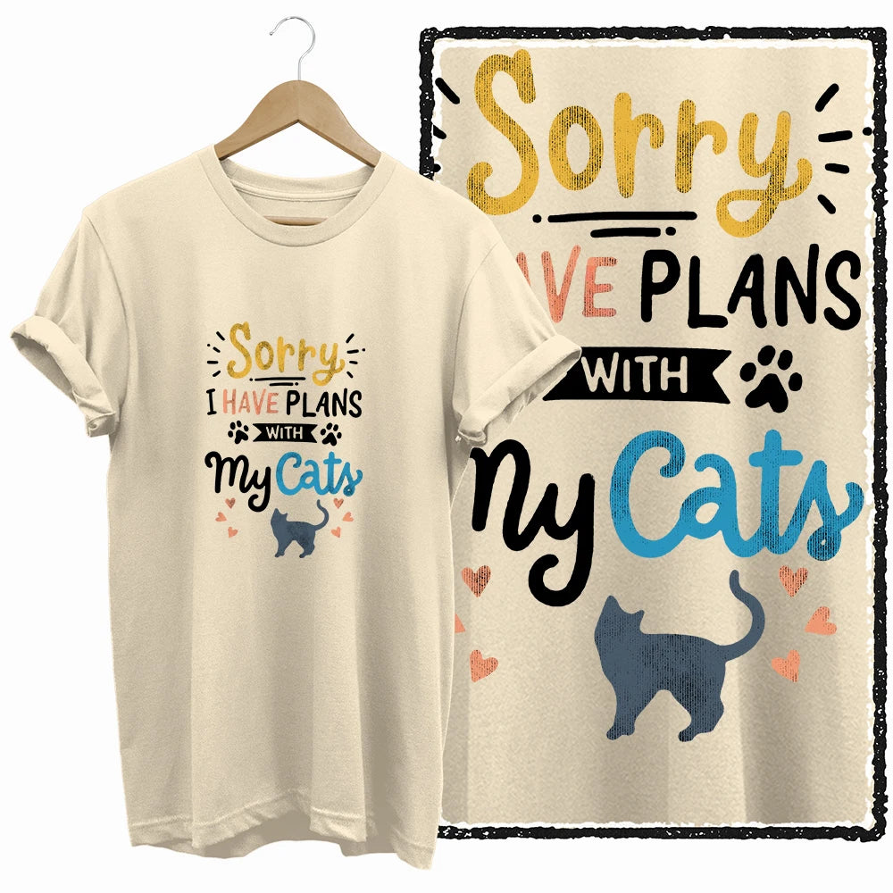 COOLMIND Beige Cat Graphic T-Shirt | Women's Relaxed Fit