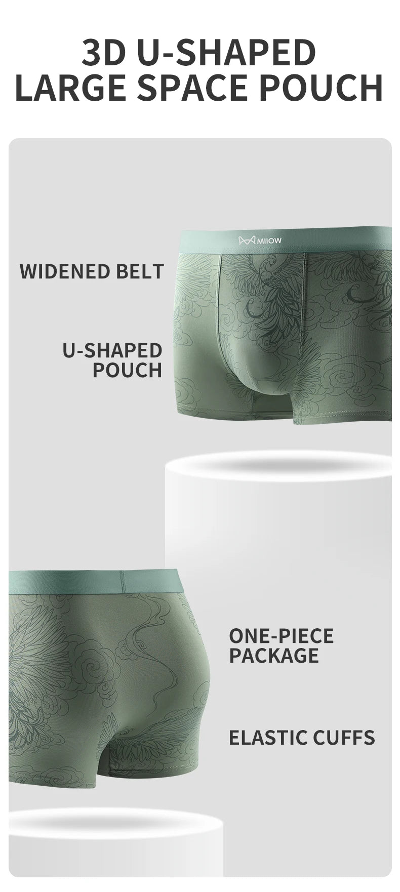 MiiOW Modal Men Underwear - 3Pcs Silky Skin-friendly Breathable Antibacterial Boxers
