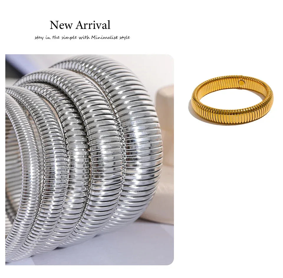Stainless Steel Elastic Thick Metal Bracelet Bangle - ShopHub