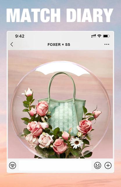 FOXER Light Green Women's Tote Bag, Fashion Waterproof TPU Handbag for Summer Travel & Commute, Lightweight Lady's Shoulder Bag