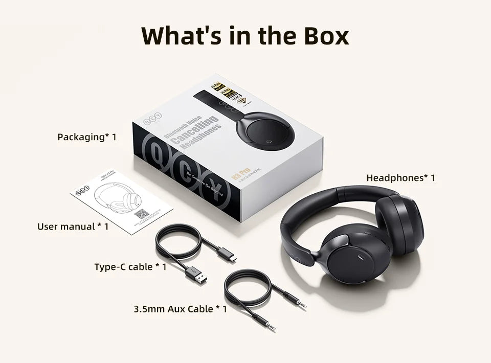 QCY H3 PRO Wireless Headphones with Adaptive ANC, 50dB Noise Cancellation, Hi-Res LDAC Audio, and Bluetooth 5.4 Dual Connection - ShopHub