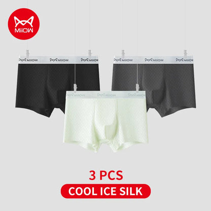 MiiOW 3Pcs Men's Breathable Boxers - Ice Silk Antibacterial Underwear with Cool Breathable Mesh
