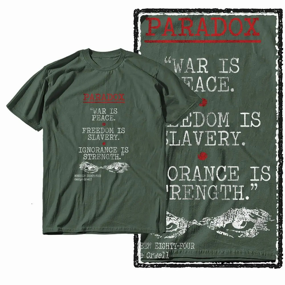 G01 Army Green Cotton Big Size 1984 Graphic Men T-shirt | Streetwear Cool Vintage O-neck Men's Tee Tshirt