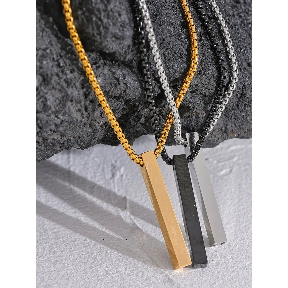 Stainless Steel Long Square Men's Pendant Necklace - ShopHub