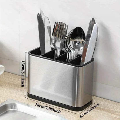 1Pc Stainless Steel Cutlery Holder with 4 Compartments, Rustproof Organizer for Kitchen Counter, Large Capacity Utensil Storage