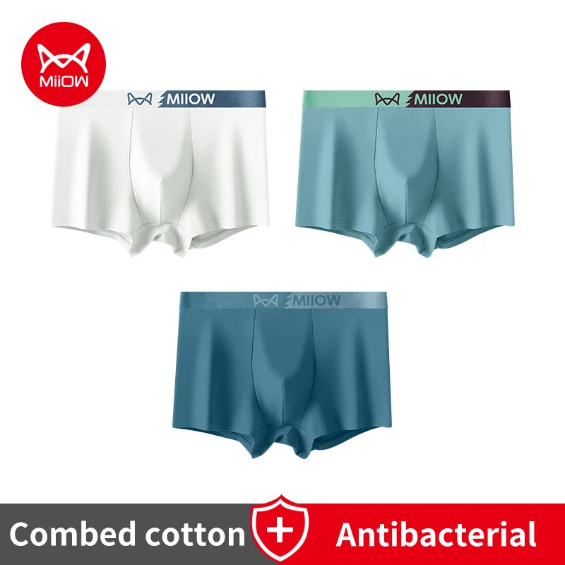 MiiOW Men's Antibacterial Underwear 3Pcs Cotton Boxers