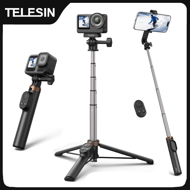 TELESIN 3-in-1 Bluetooth Selfie Stick Tripod with 80m Remote Control