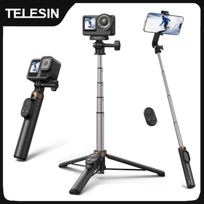 TELESIN 3-in-1 Bluetooth Selfie Stick Tripod with 80m Remote Control