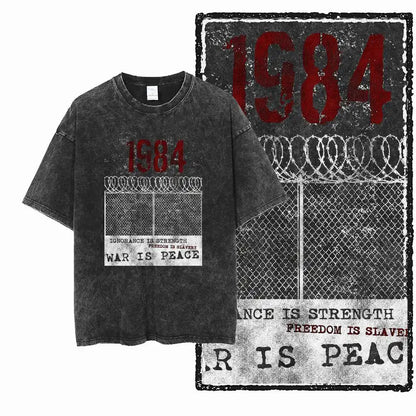 G02 Exclusive 100% Cotton Big Size 1984 Graphic Men T-shirt | Acid Washed Streetwear Cool Vintage O-neck Men's Tee Tshirt