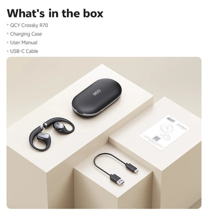 QCY Crossky R70 Wireless Headphones - Hi-Res Open-Ear Bluetooth 6.0 Earhooks with Bass Boost