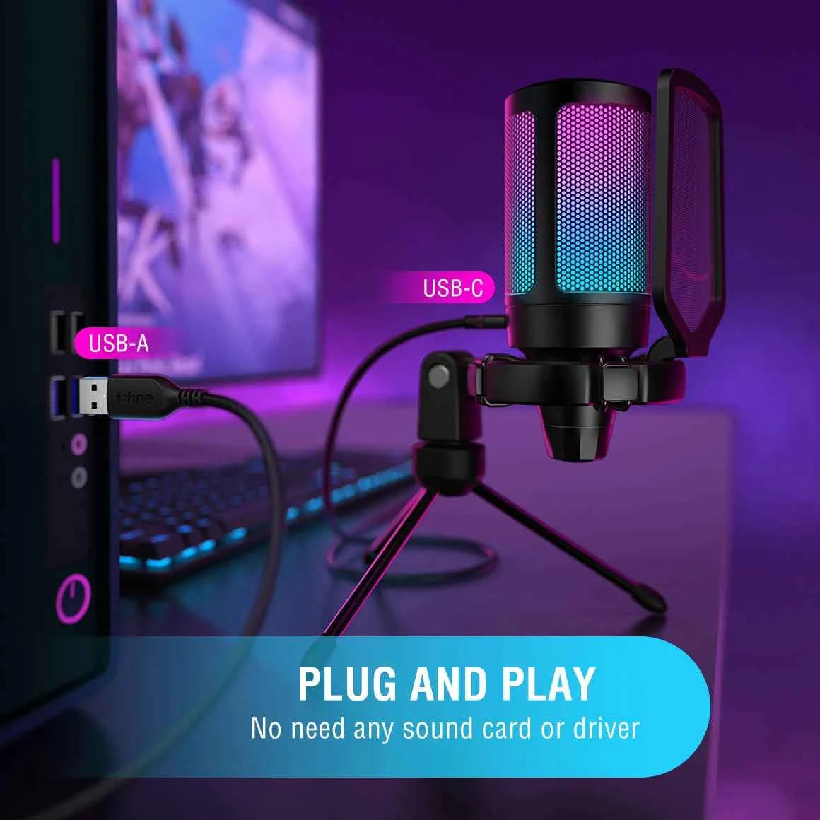 USB gaming microphone by ShopHub NZ, shown in black with adjustable stand and premium build for clear streaming audio.
