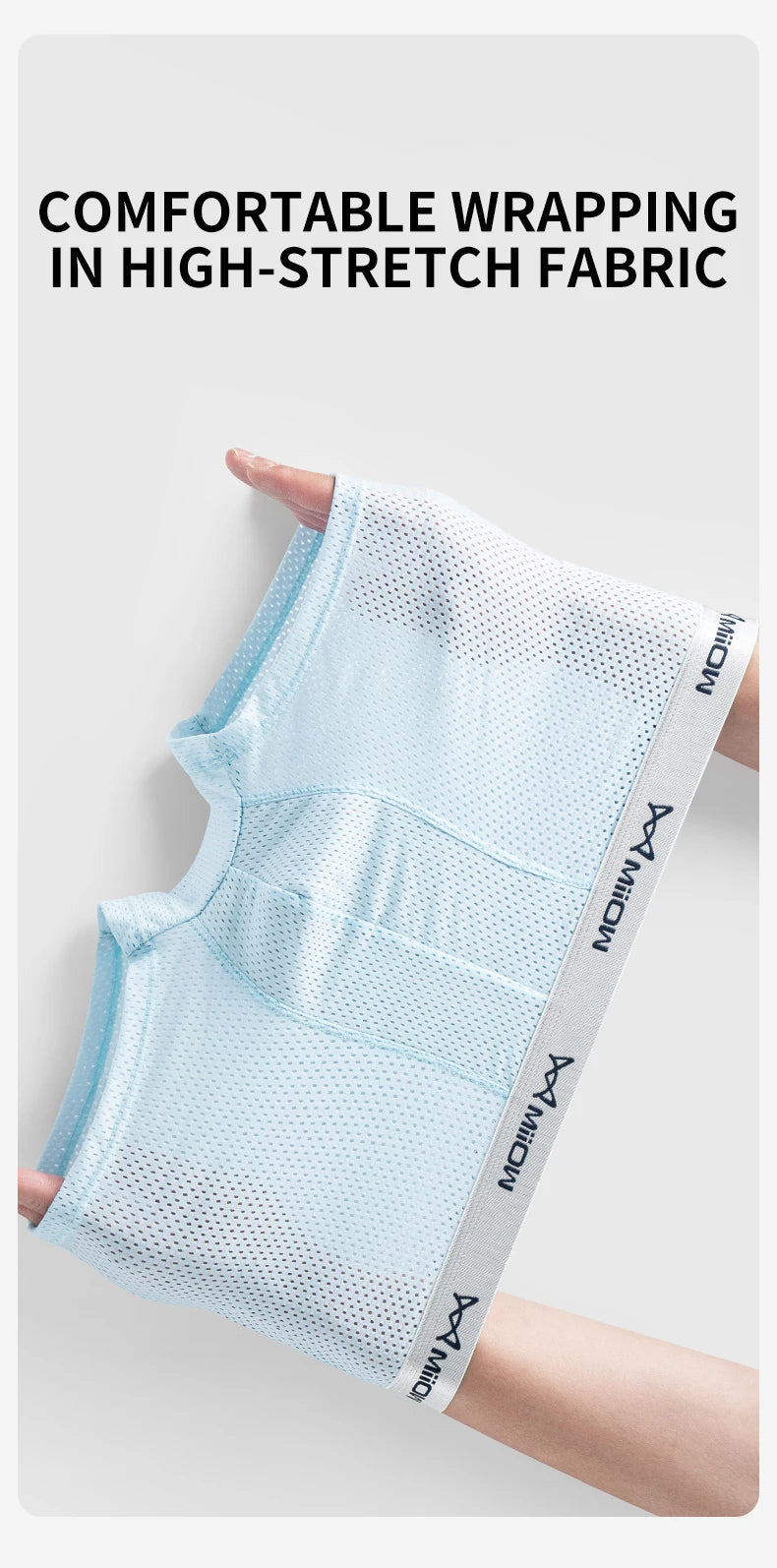 MiiOW Men's Ice Silk Underwear 4Pcs Breathable Mesh Boxers Antibacterial Crotch
