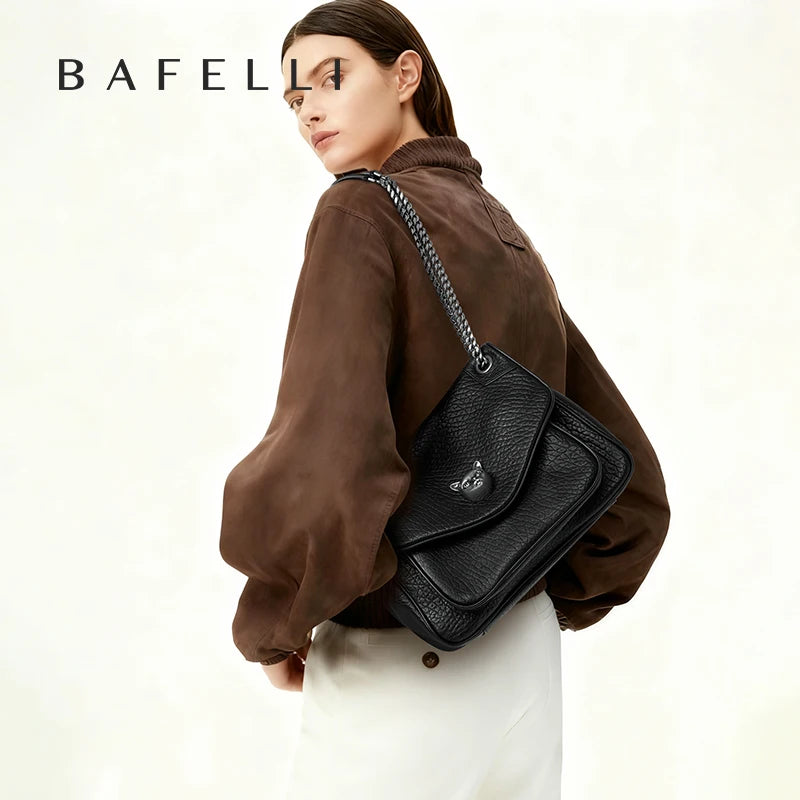BAFELLI Chained Genuine Leather Satchel Bag