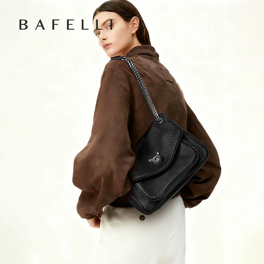 BAFELLI Chained Genuine Leather Satchel Bag