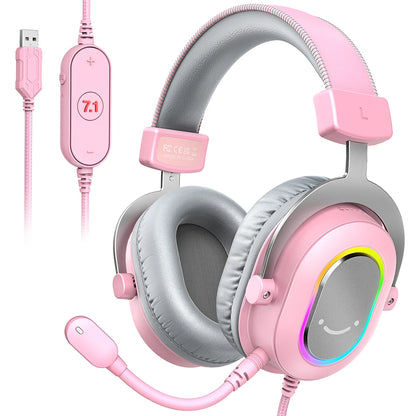 Fifine RGB Gaming Headset - Dynamic Over-Ear Headphones with 7.1 Surround Sound & Mic