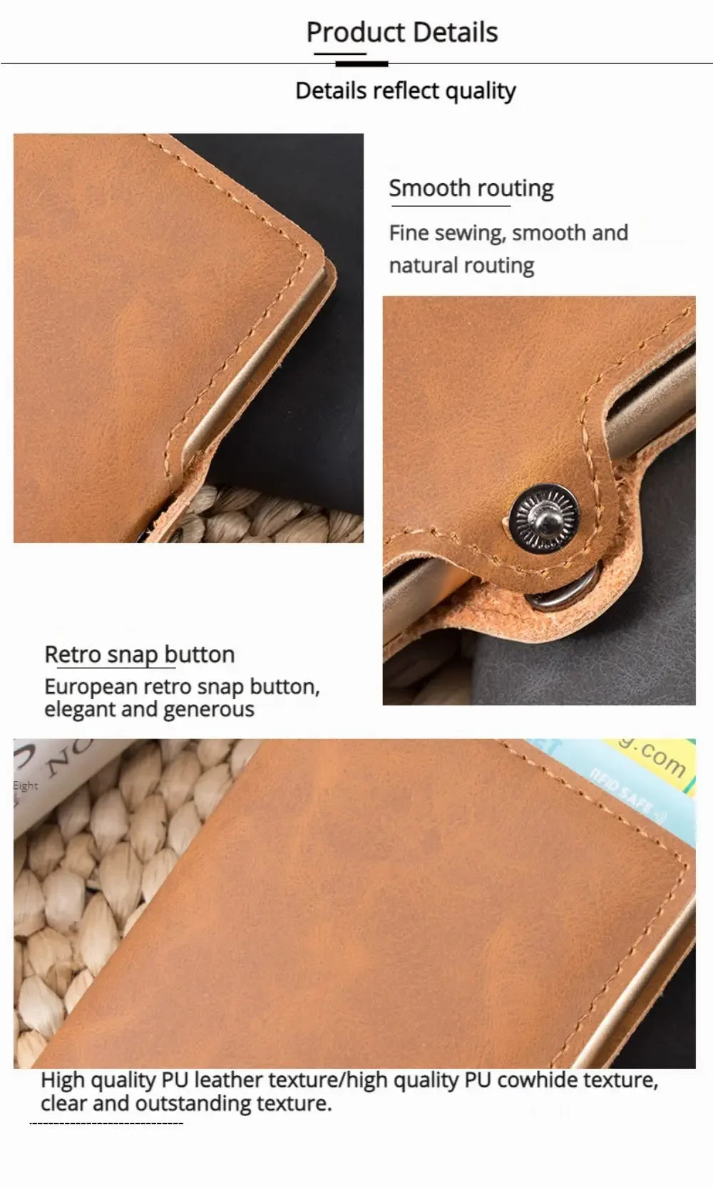 Split Leather Mens Slim Card Holder Wallet with Money Clip RFID Blocking Pop Up Credit Cardholder Minimalist Wallets for Men