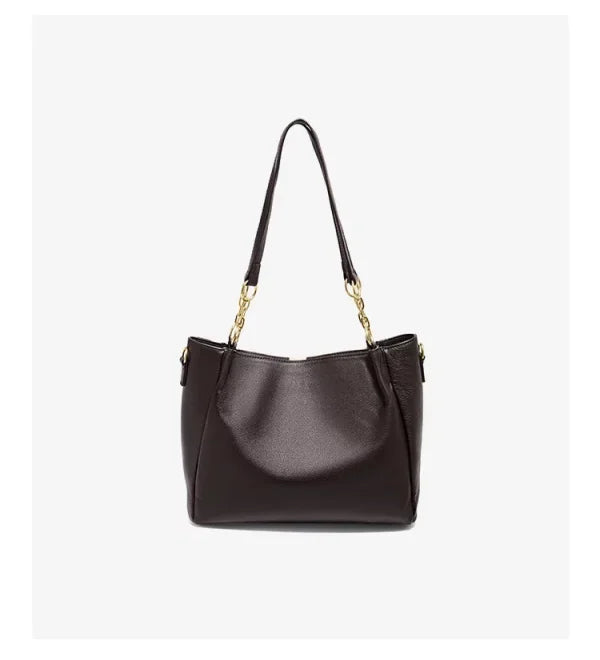 FOXER Genuine Leather Women's Elegant Shoulder Bag Simple Casual Tote Bag Large Capacity Multi-use Crossbody Handbag for Daily