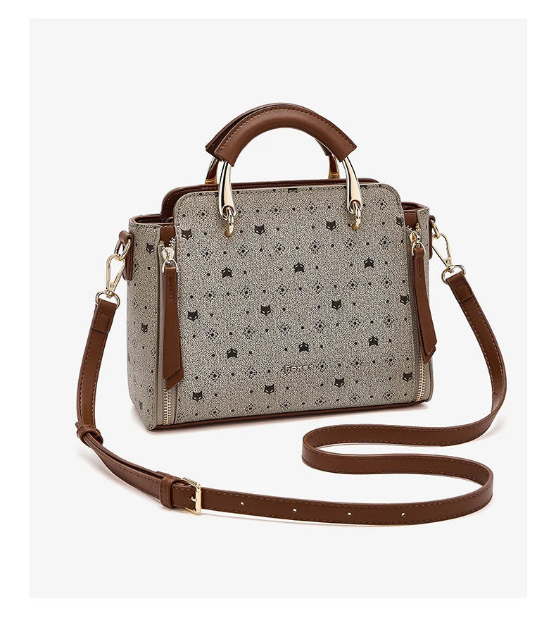FOXER Vintage Leather Women Handbag Classic Top‑Handle Tote Bag PVC Leather Large Capacity Shoulder Bag Ladies Crossbody Purse