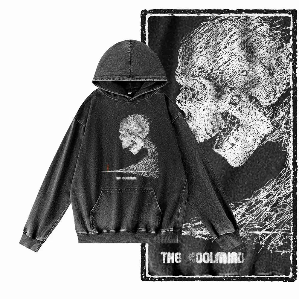 COOLMIND Acid-Washed Black Graphic Hoodie