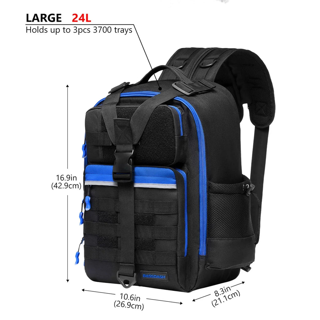 BASSDASH Fishing Backpack Convertible Sling Bag Black Blue Large