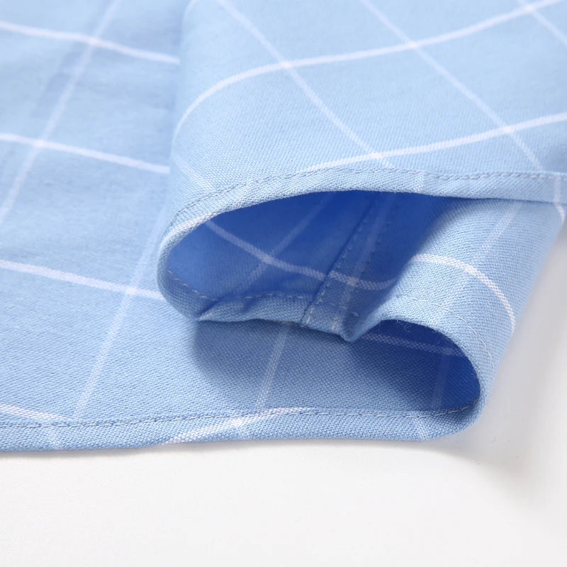 100% Cotton Men's Breathable Cotton Plaid Shirt - Short Sleeve Oxford Summer Striped Regular Fit Oversized Clothing