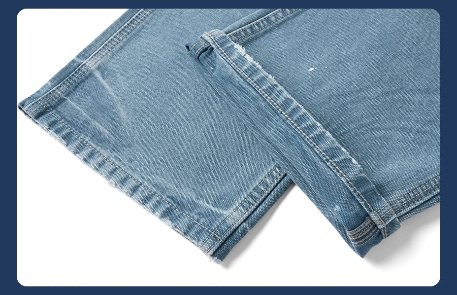 SIMWOOD High Standard 2026 Autumn New Loose Relax 12oz Fabric Denim Logger Pants Men Outdoor Workerwear Paint Splatter Jeans