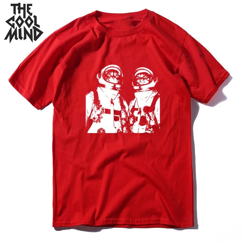 COOLMIND MO0167 Space Cat Graphic Cotton Tee