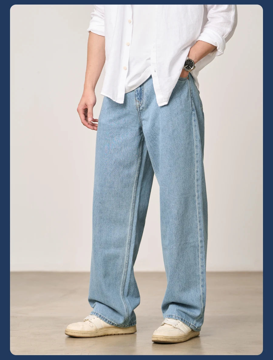 SIMWOOD High Standard 2026 Spring Summer New Baggy Style 12oz  Natural Hemp Cotton Blend  Fabric Jeans Men Vintage Denim Pants