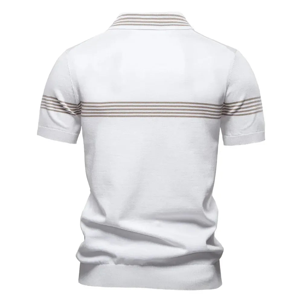 Men's Slim Fit Solid & Striped Business Casual Polo Shirts - ShopHub