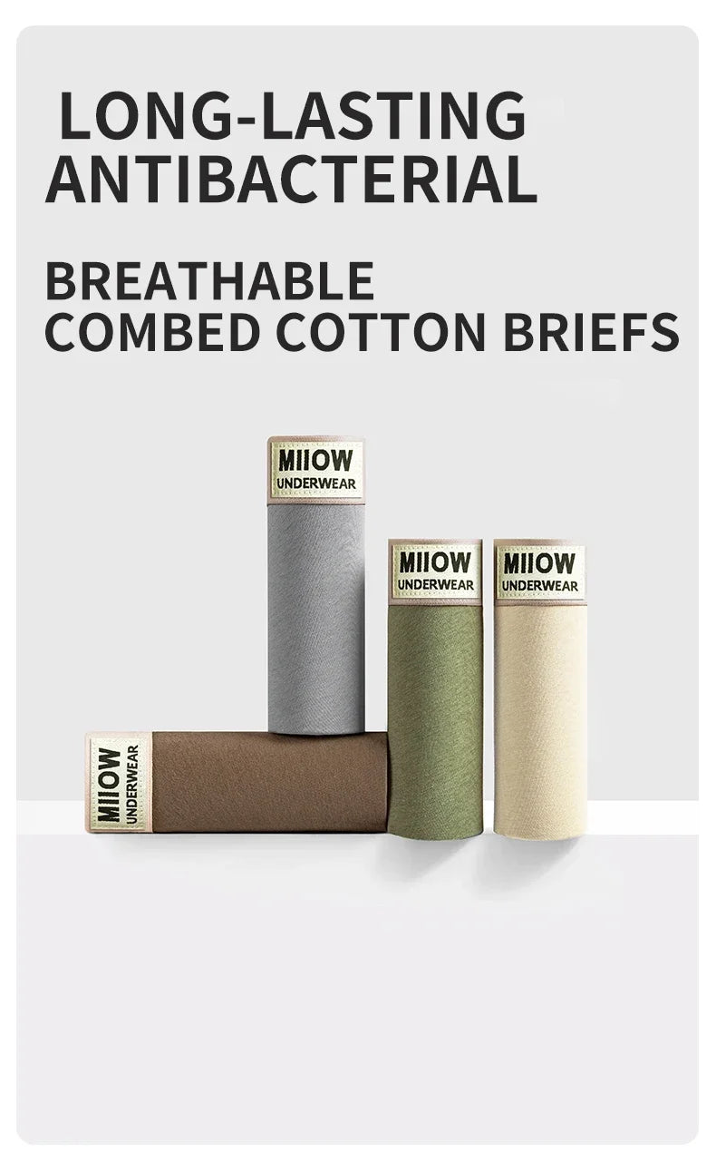 MiiOW 3Pcs Men's Cotton Underwear Antibacterial Breathable Crotch Soft Boxershorts