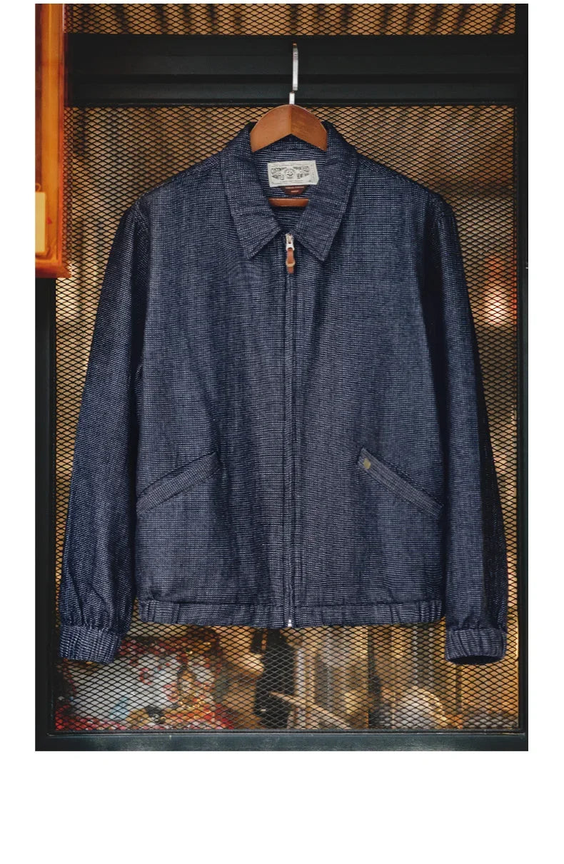 Maden New Vintage Denim Jacket Loose Fit Lapel Zipper Jacket for Men’s Spring and Autumn Fashion Short Blue Versatile Coats