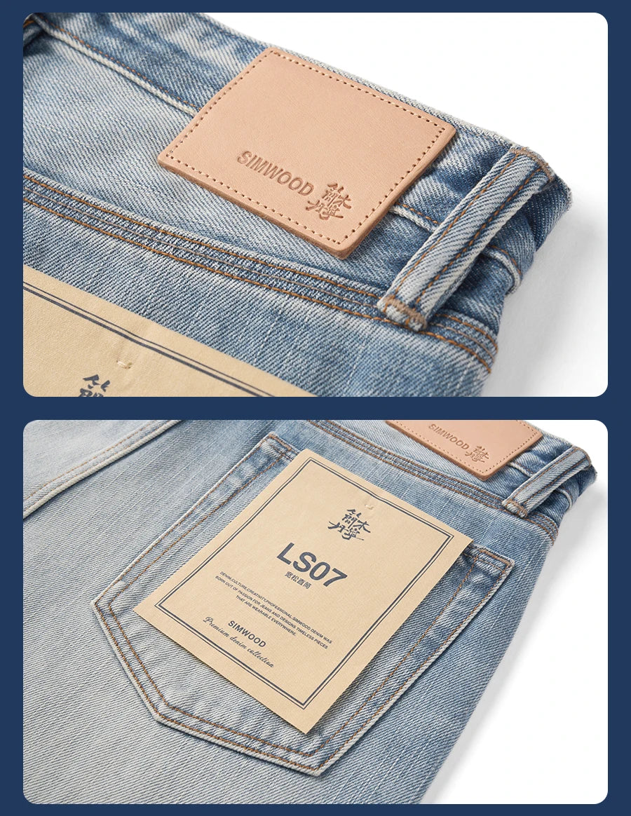 SIMWOOD High Standard 2026 Autumn New Loose Straight 14.3oz Selvedge Denim Jeans Men's Retro Washed Ripped Pants Vintage Trouser