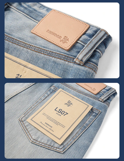 SIMWOOD High Standard 2026 Autumn New Loose Straight 14.3oz Selvedge Denim Jeans Men's Retro Washed Ripped Pants Vintage Trouser