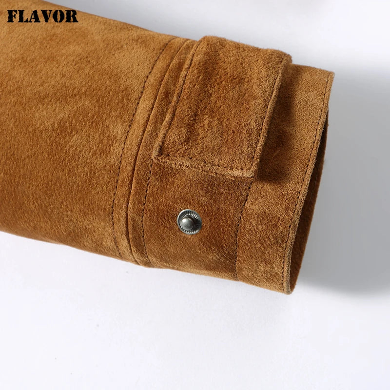 FLAVOR Men's Classic Suede Leather Winter Jacket