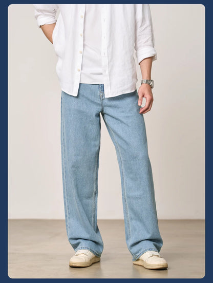 SIMWOOD High Standard 2026 Spring Summer New Baggy Style 12oz  Natural Hemp Cotton Blend  Fabric Jeans Men Vintage Denim Pants