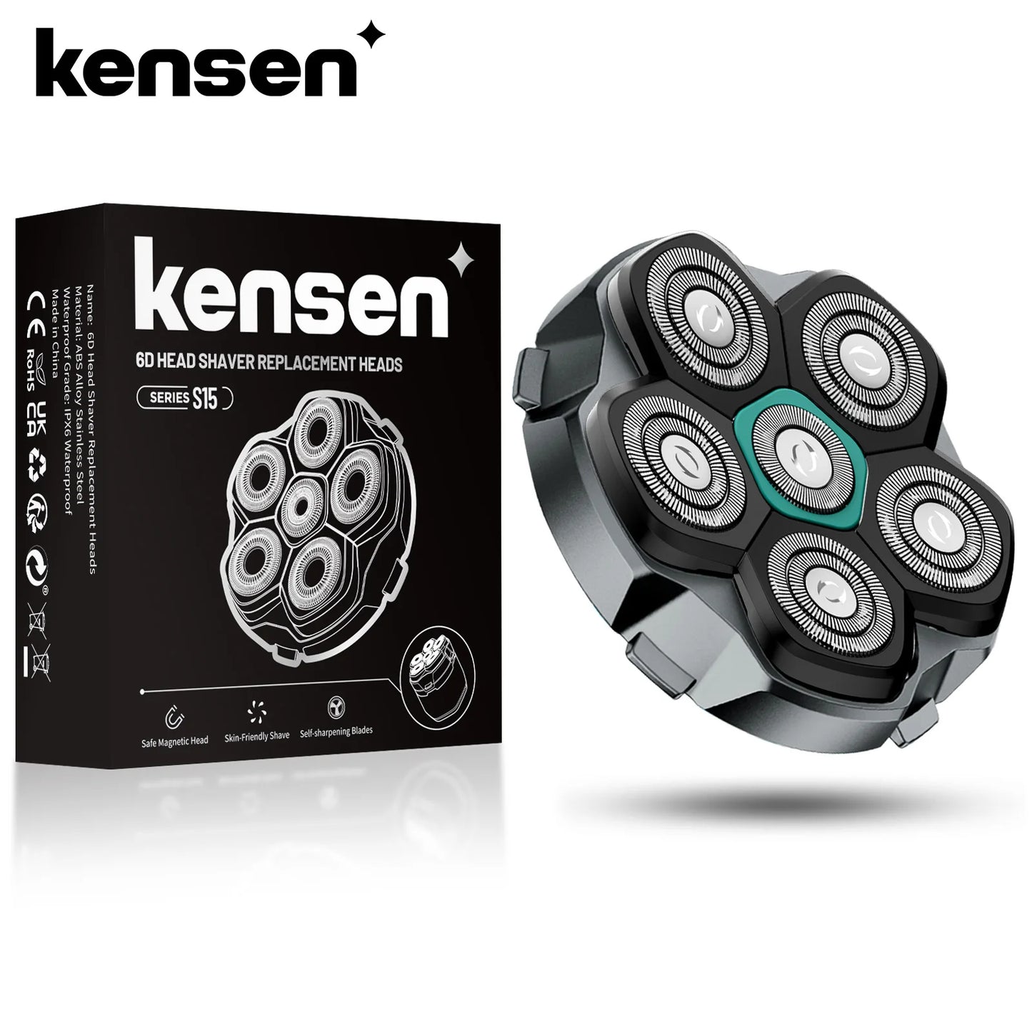 KENSEN Replaceable Blade S15 Head Shaver - Waterproof Stainless Steel Razor Blade for FK-8750 Cutter