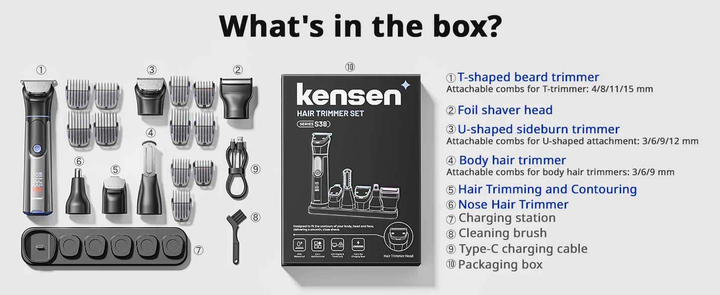 Kensen S38 Electric Hair Trimmer for Men 6 in 1 Body Hair Shaver