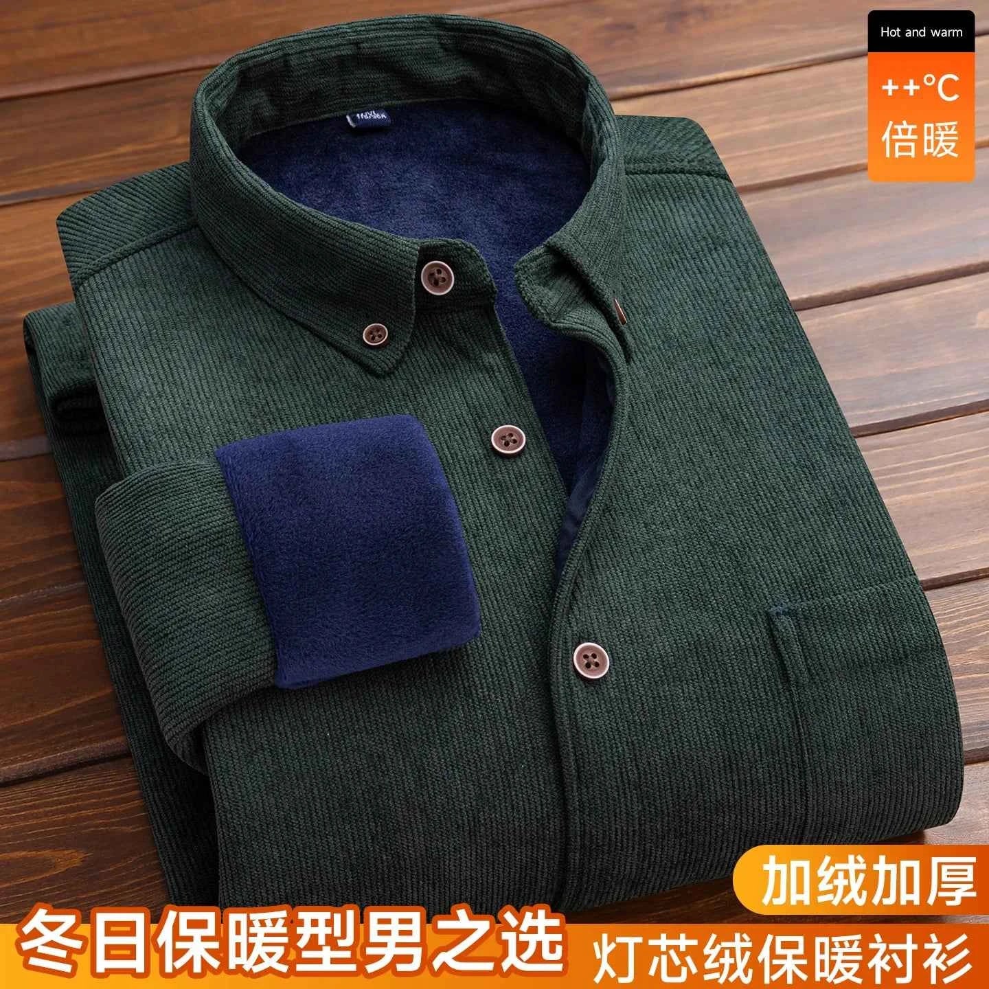 2024 Men's Large Size Corduroy Fleece Warm Plaid Classic Style Regular Fit Velvet Thick Casual Shirt  Brand Clothes Plus L-6XL