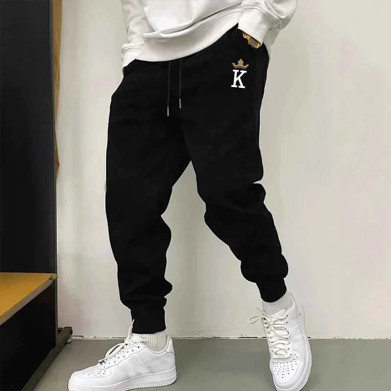 Classic Men's Jogger Pants - King Print Autumn Winter Sweatpants for Fitness and Casual Streetwear