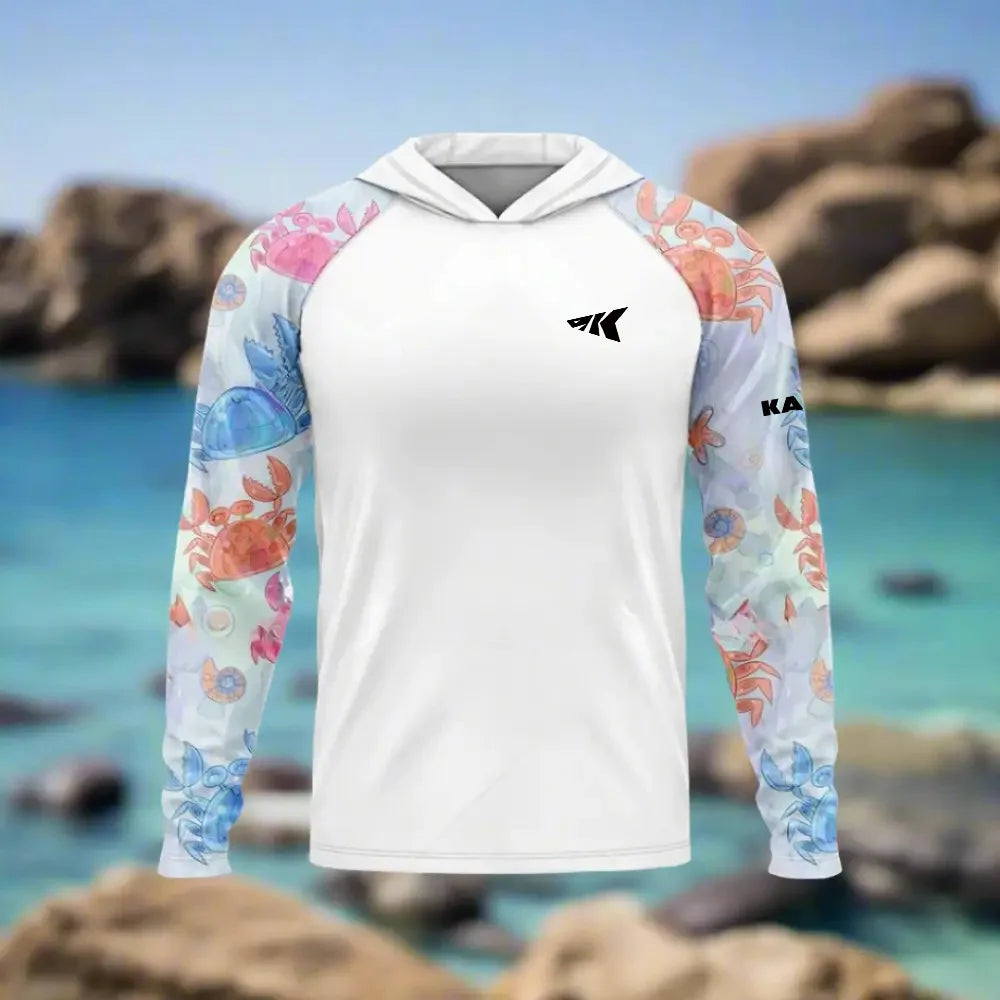 UPF 50+ Fishing Hoodie - Coral Splicing 3D Printed Quick Drying Breathable Outdoor Shirt for Ultimate Sun Protection