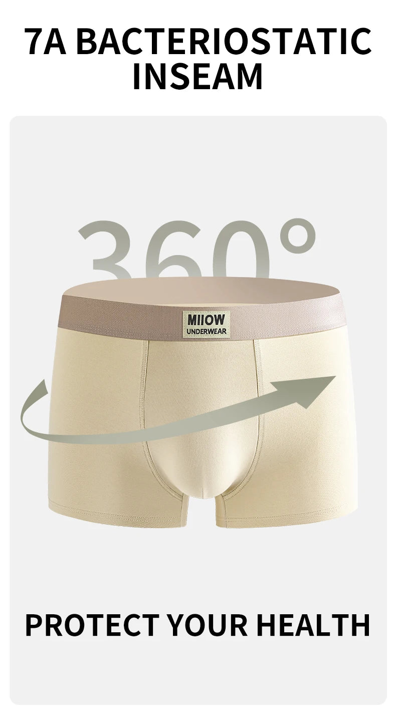 MiiOW 6Pcs Breathable Cotton Men's Underwear - Combed Cotton Antibacterial Boxer Briefs