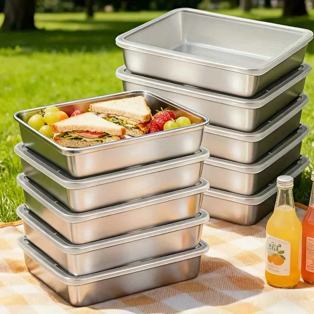 1/2/3/4/5/6Pcs Stainless Steel Food Containers, Kitchens Accessories, Holds Knifes, Stackable Kitchen Storage with Lids
