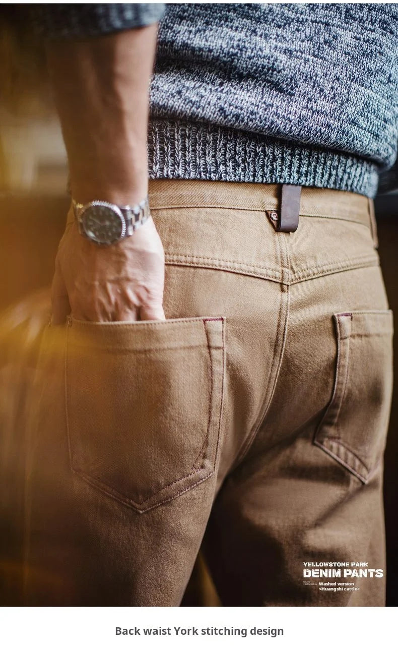 Maden Vintage Men's Washed Brown Jeans