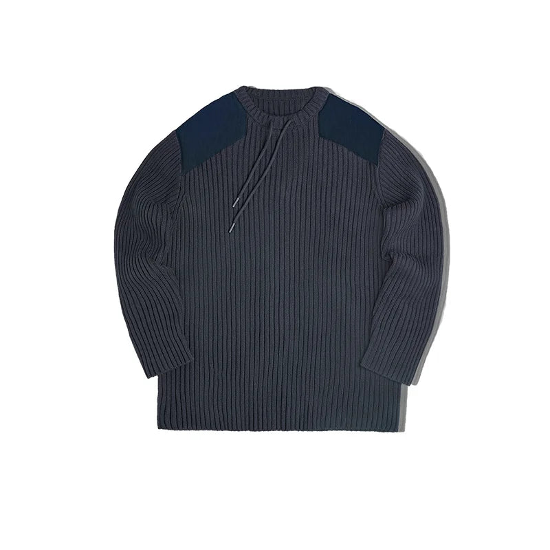 MADEN Navy Ribbed Patch-Detail Sweater