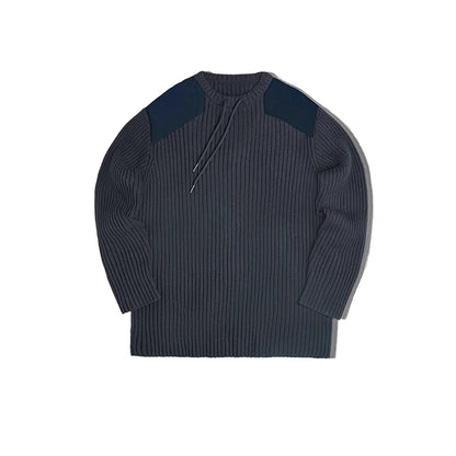 MADEN Navy Ribbed Patch-Detail Sweater