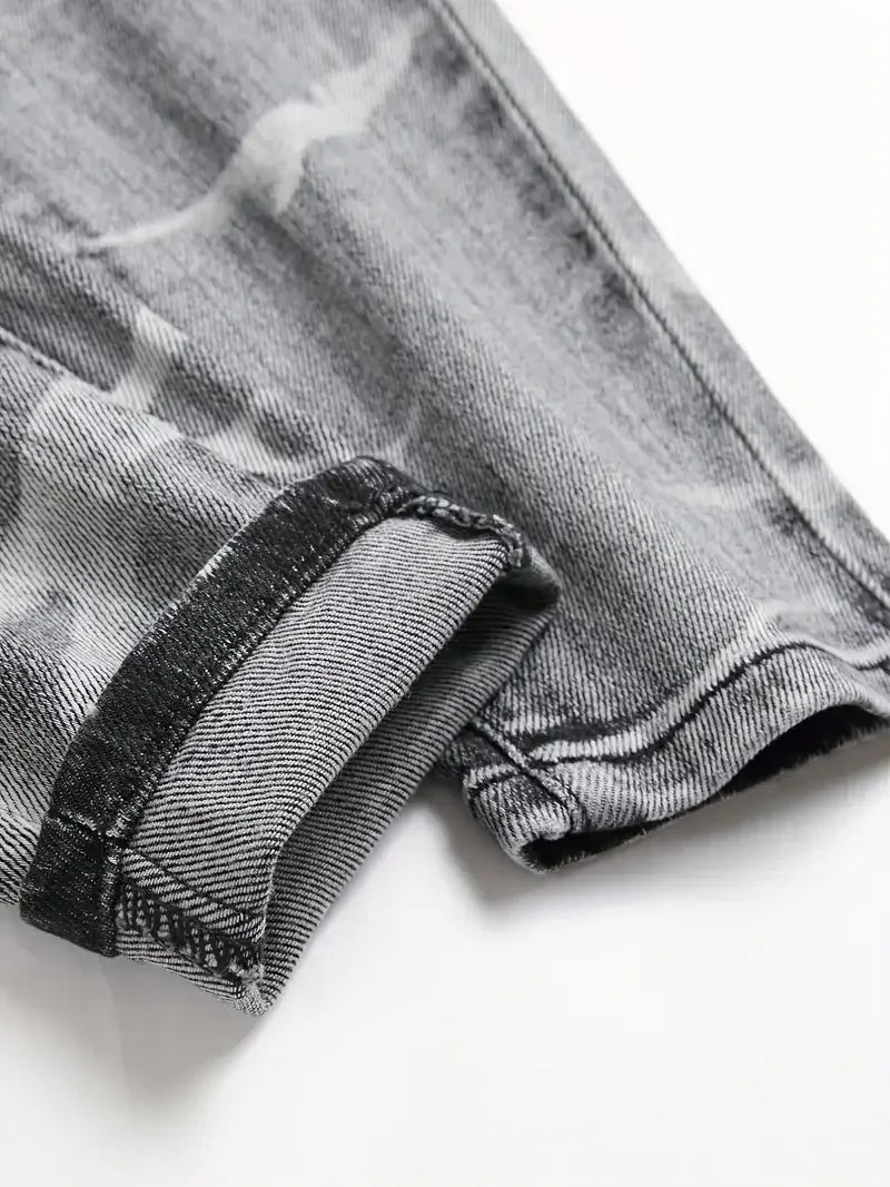 Men's Skinny Jeans With Patchwork Holes - ShopHub