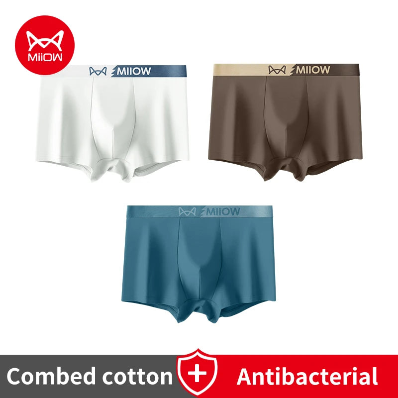 MiiOW Men's Antibacterial Underwear 3Pcs Cotton Boxers